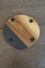 Customized Family Name Black Slate & Acacia Wood Coasters with Brass Inlay