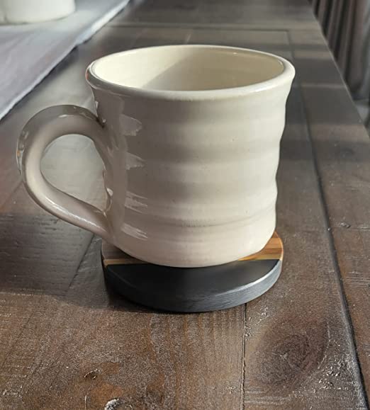 Home Sweet Home Black Slate Brass Inlay Acacia Wood Coasters