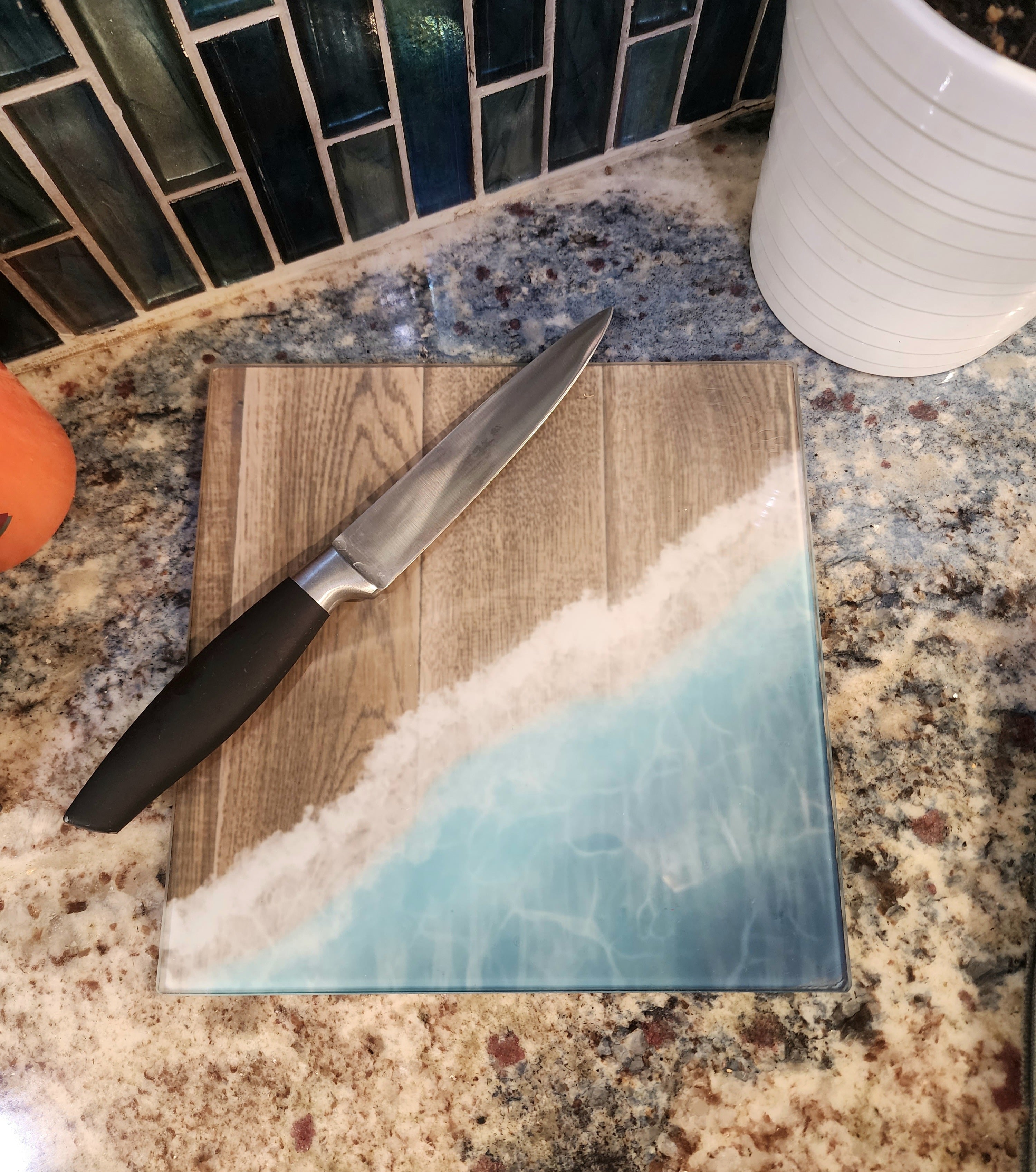 Sea Waves Beach Themed Glass Cutting Boards