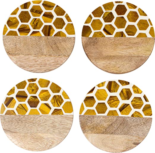 "Home Is Where Your Honey Is" Resin and Wood Coasters Set