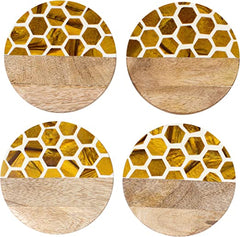 "Home Is Where Your Honey Is" Resin and Wood Coasters Set