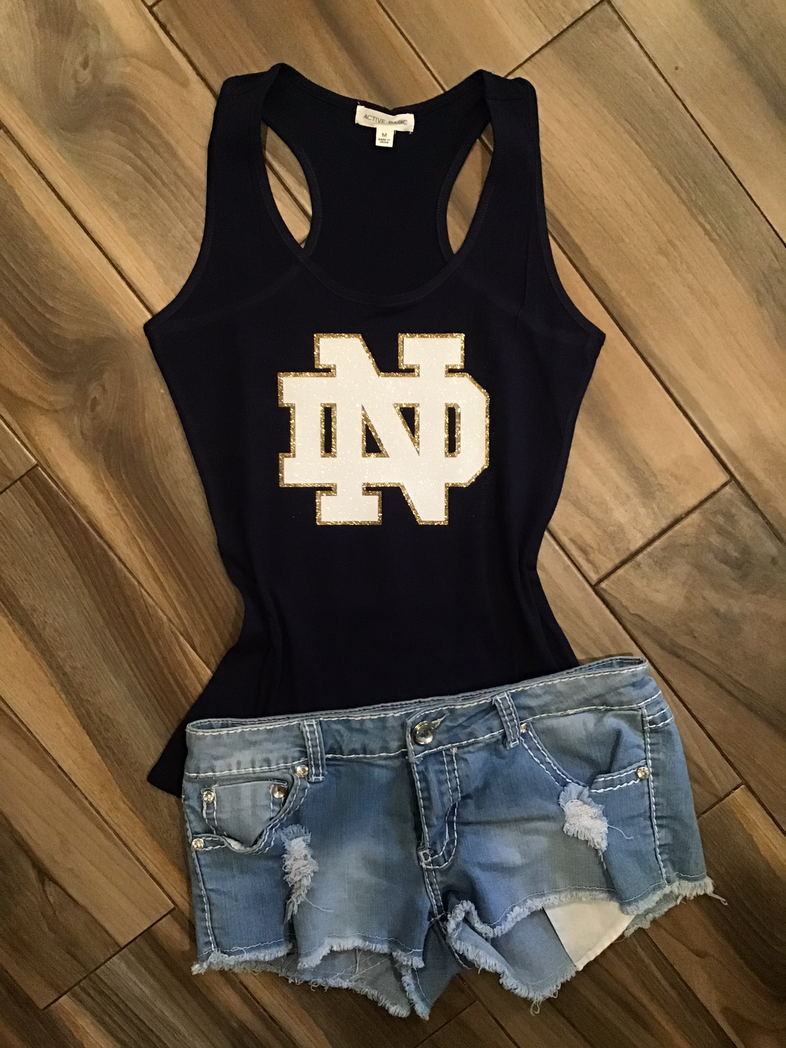 Notre Dame Navy Glitter Top