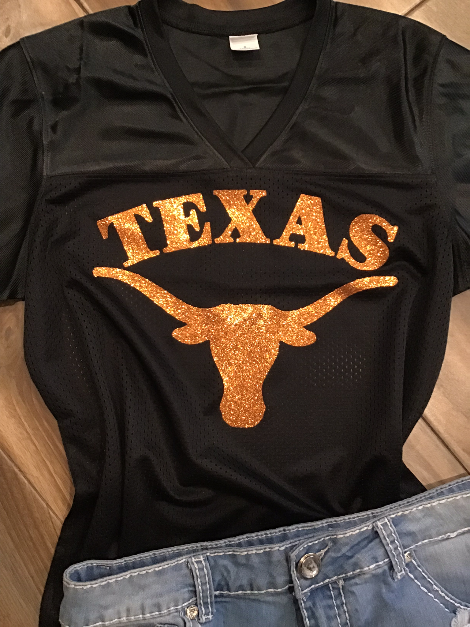 Texas Longhorns Glitter Top - Black