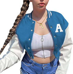 Embroidered Cropped Letterman Jacket