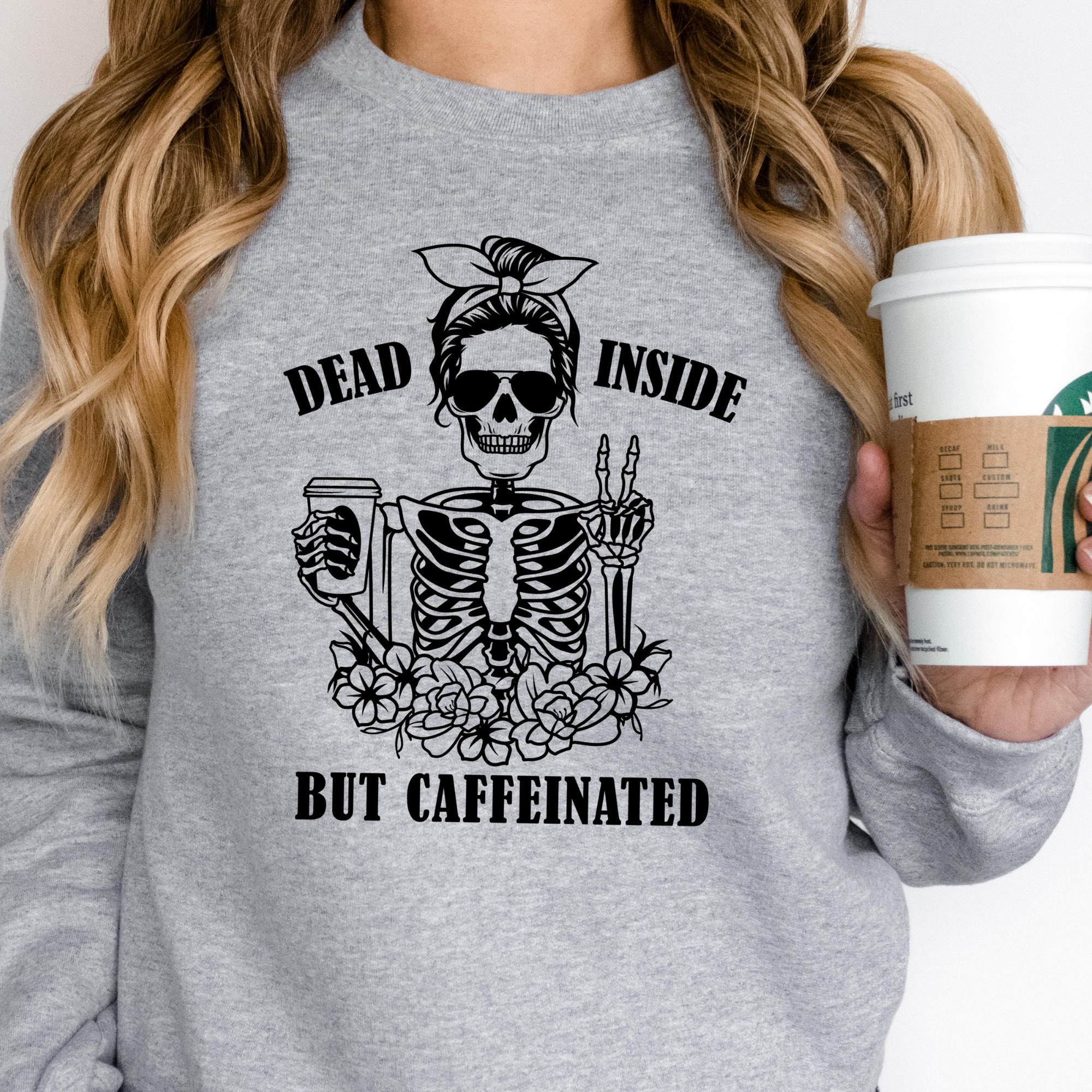 Dead Inside But Caffeinated Top - Grey