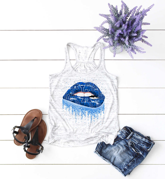 Lulu Grace Designs La Dodgers Dripping Lips Top: Baseball Fan Gear & Apparel for Women XXL / Ladies Muscle Tank