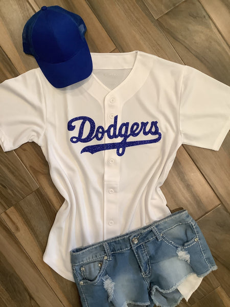 White LA Dodgers Inspired Baseball Jersey: Baseball Fan Gear & Apparel for  Women – LuLu Grace