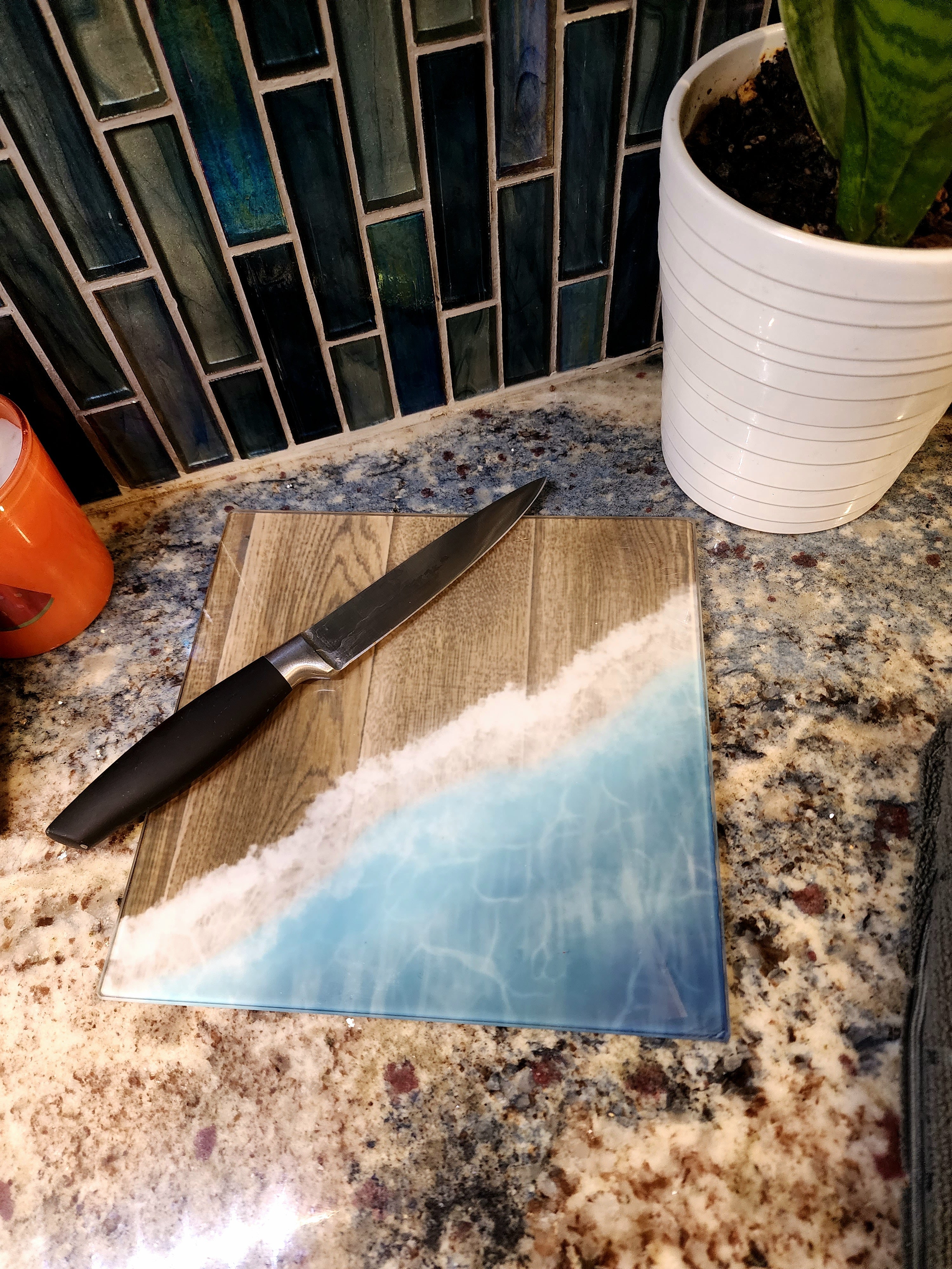 Sea Waves Beach Themed Glass Cutting Boards