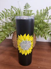 Customizable Sunflower Rhinestone Skinny Tumbler