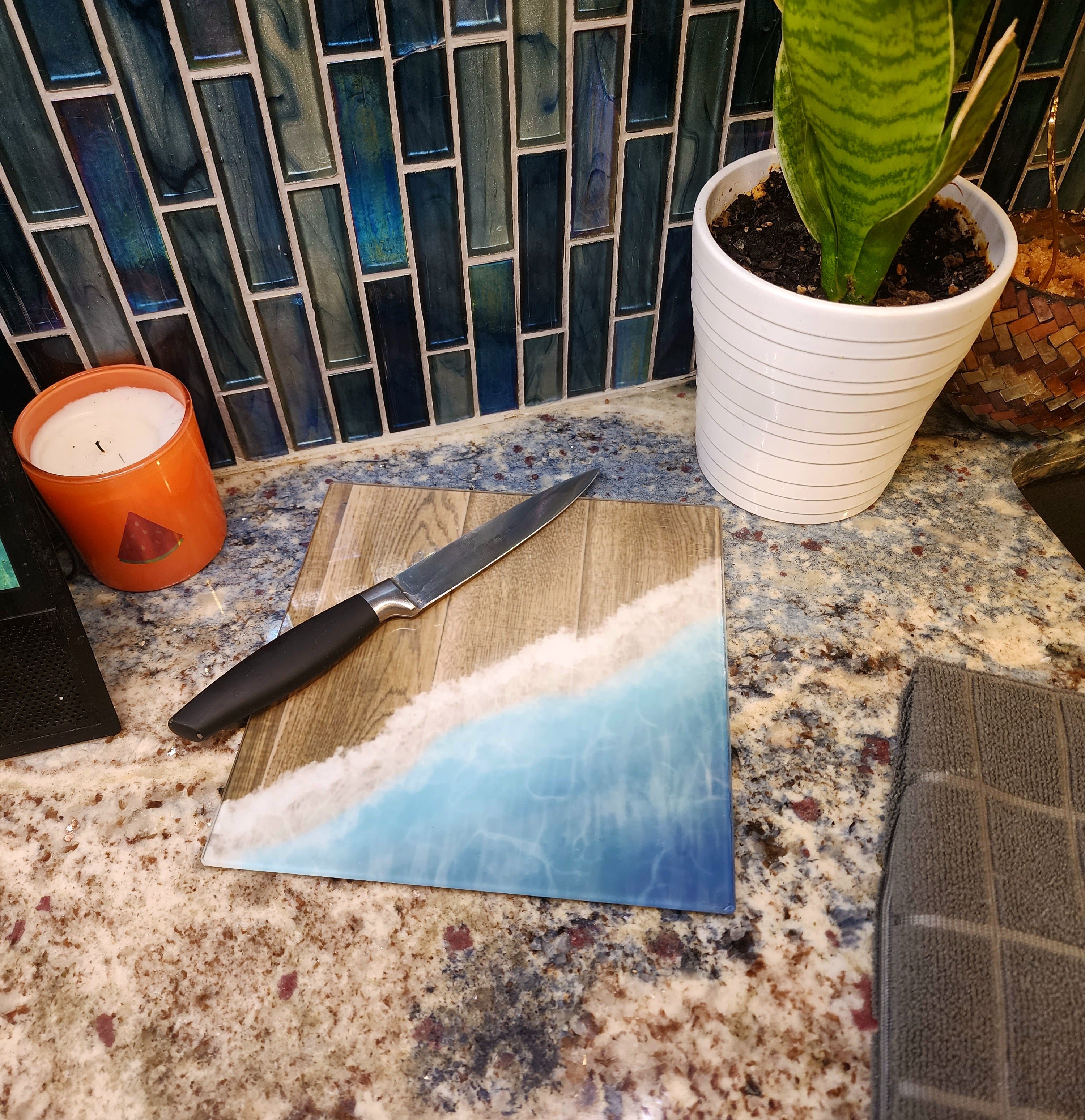Sea Waves Beach Themed Glass Cutting Boards