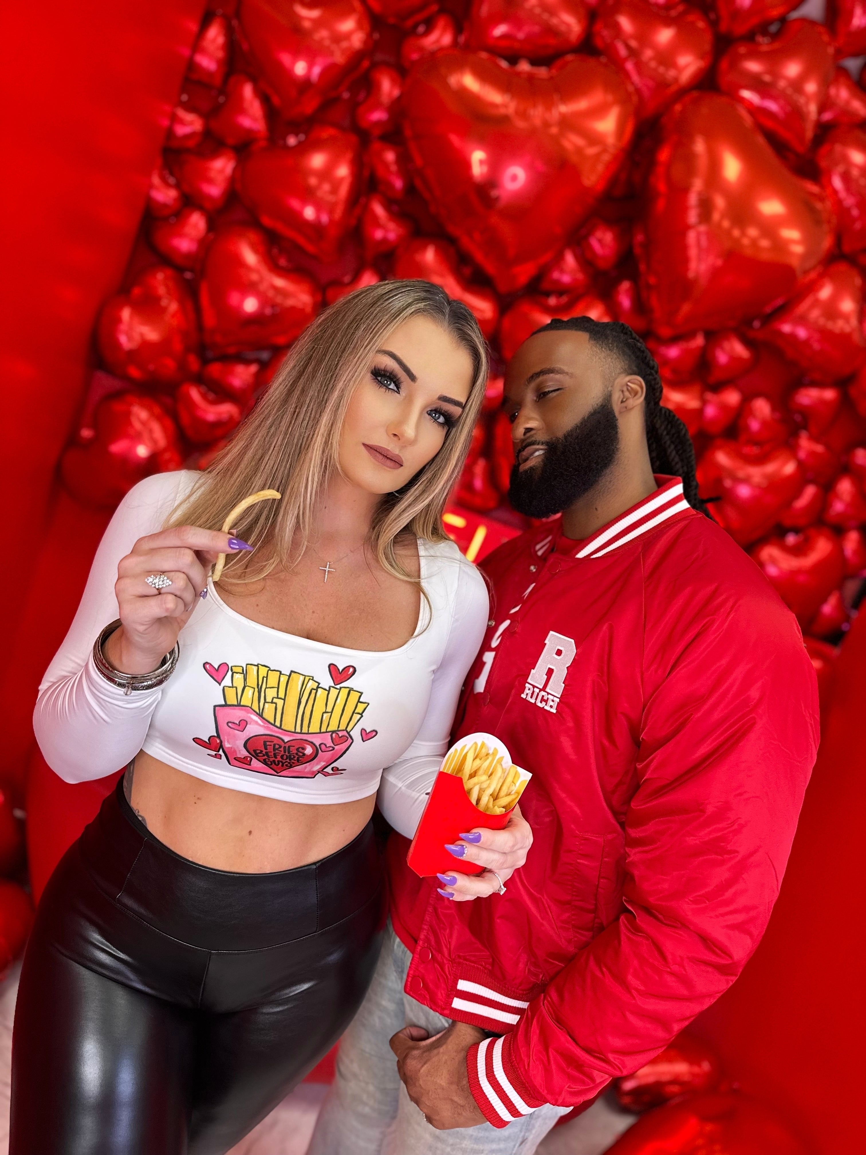 Fries Before Guys Cropped Long Sleeve Shirt