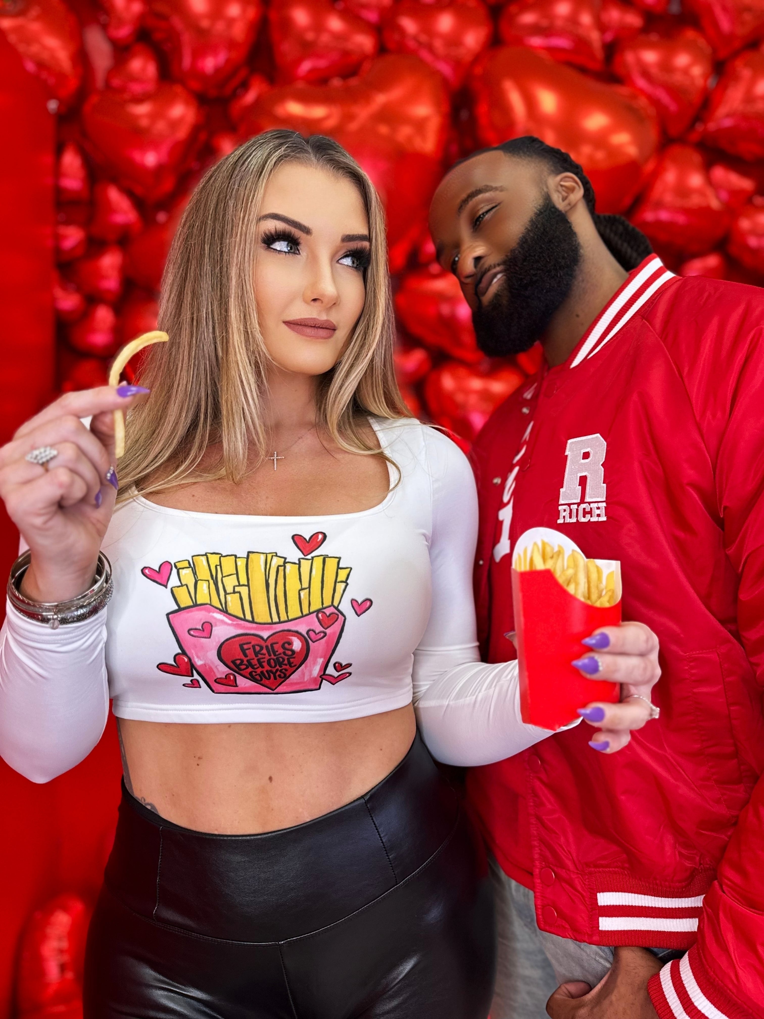 Fries Before Guys Cropped Long Sleeve Shirt