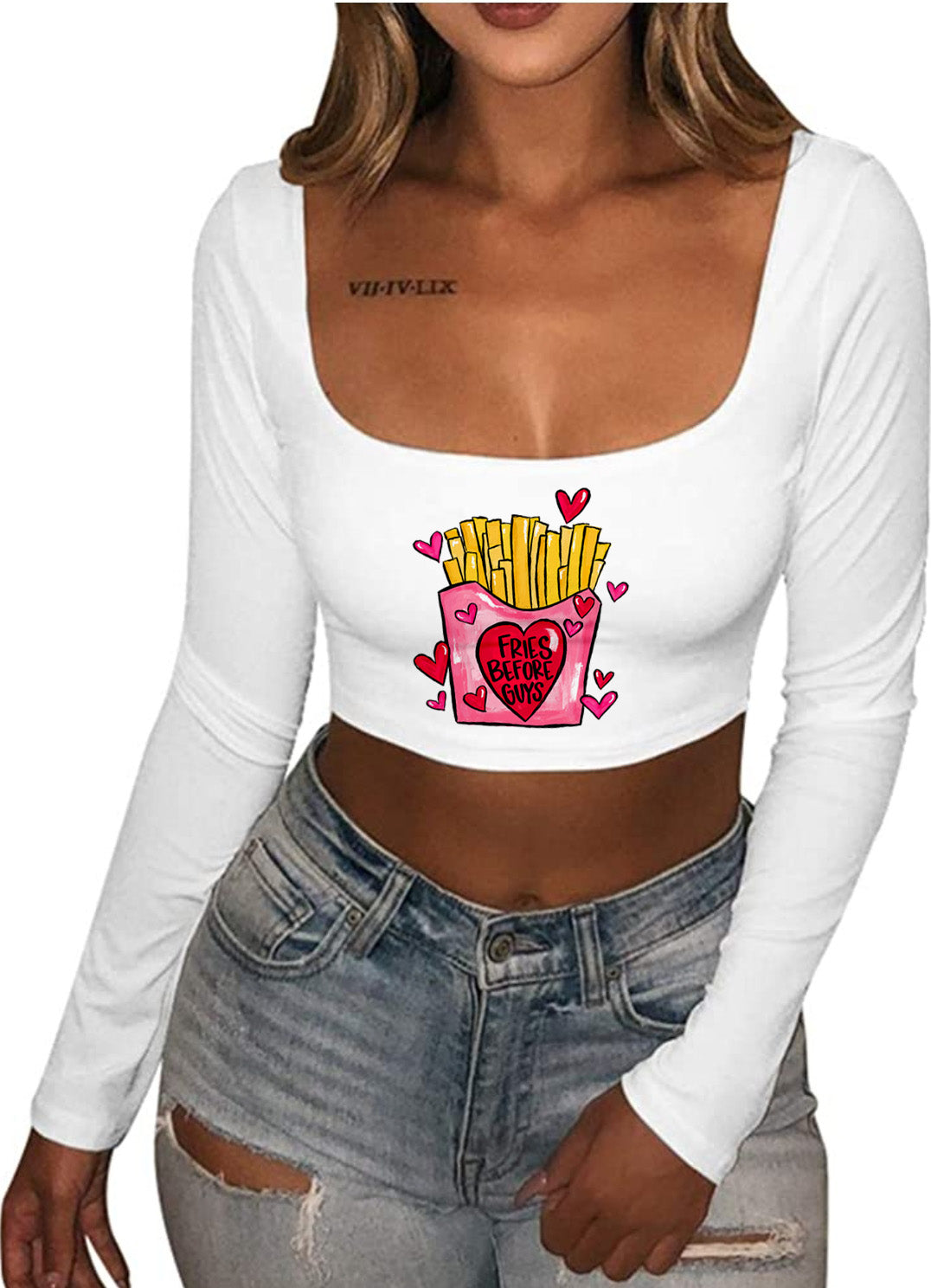 Fries Before Guys Cropped Long Sleeve Shirt