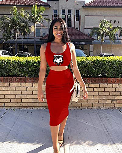 Georgia Bulldogs Bodycon Tank Top 2 Piece Midi Dress - Red