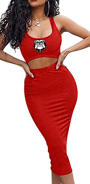Georgia Bulldogs Bodycon Tank Top 2 Piece Midi Dress - Red