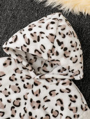 Youth Girls Monogrammed Sleeve Leopard Panel Half Zip Flannel Hoodie
