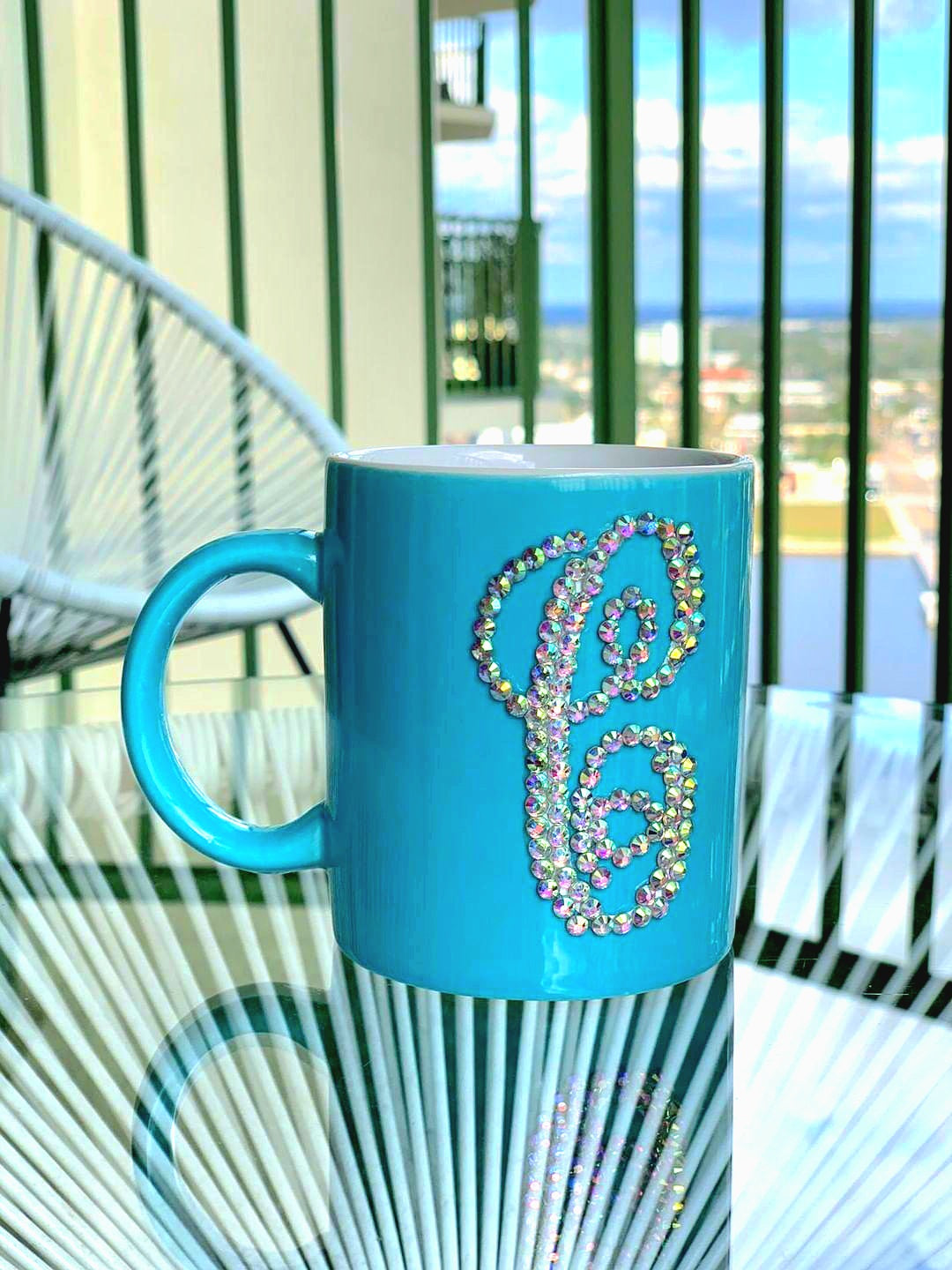 Rhinestone Monogrammed Initial Coffee Mug