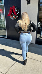 Embroidered Cropped Letterman Jacket