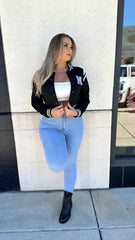 Embroidered Cropped Letterman Jacket