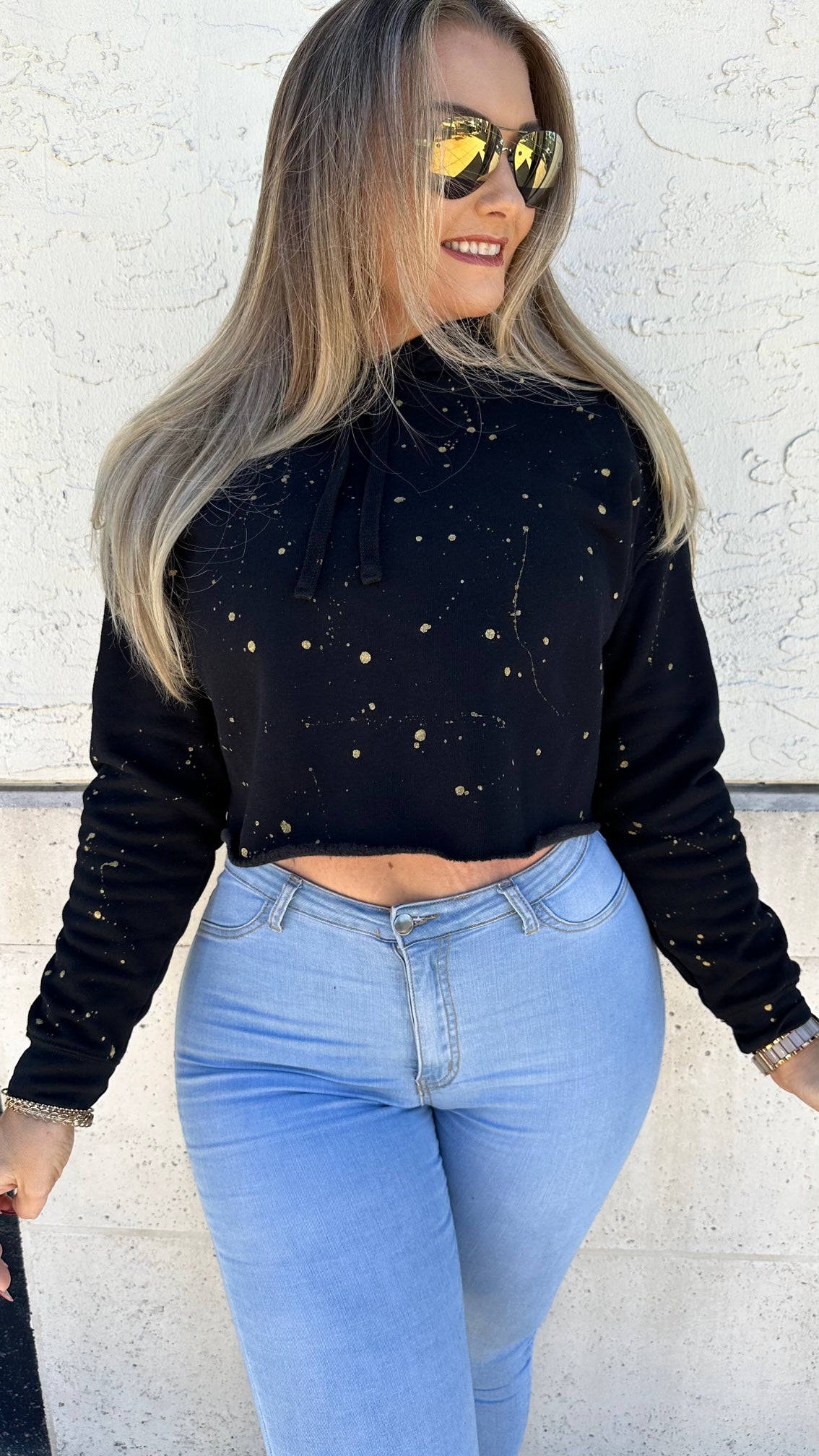 Black and Metallic Gold Splatter Paint Tops