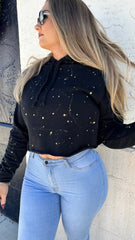 Black and Metallic Gold Splatter Paint Tops