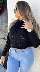 Black and Metallic Gold Splatter Paint Tops