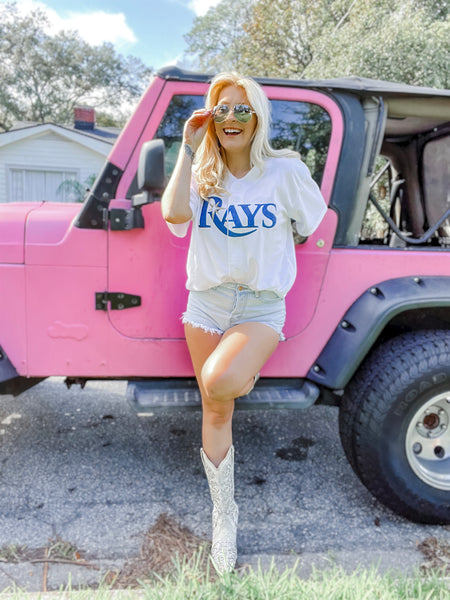 White Tampa Bay Rays Inspired Baseball Jersey: Baseball Fan