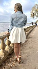 Embroidered Last Name Flap Pocket Cropped Denim Jacket