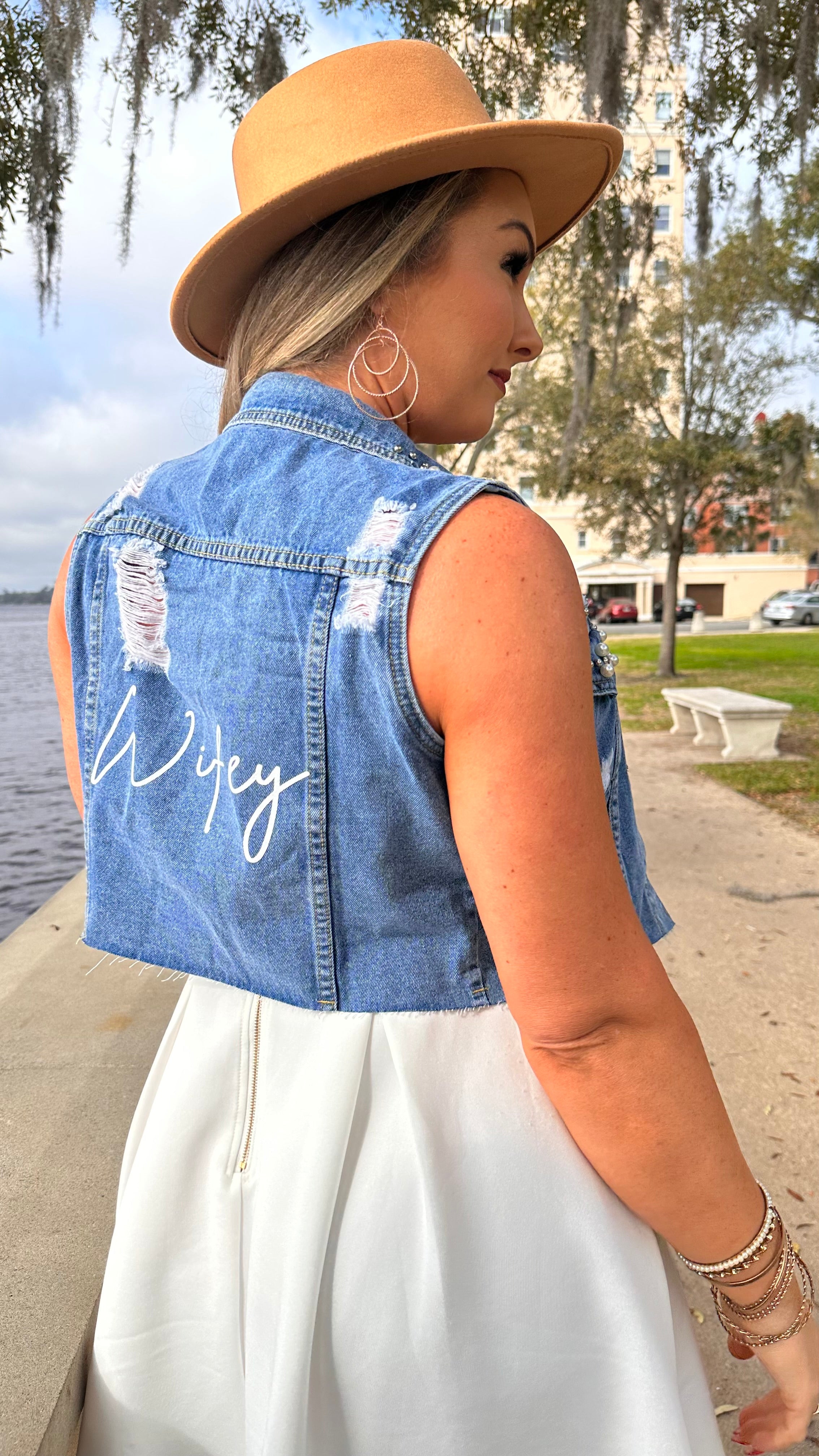 Personalized Pearl Beaded Dark Denim Vest