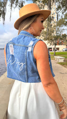 Personalized Pearl Beaded Dark Denim Vest