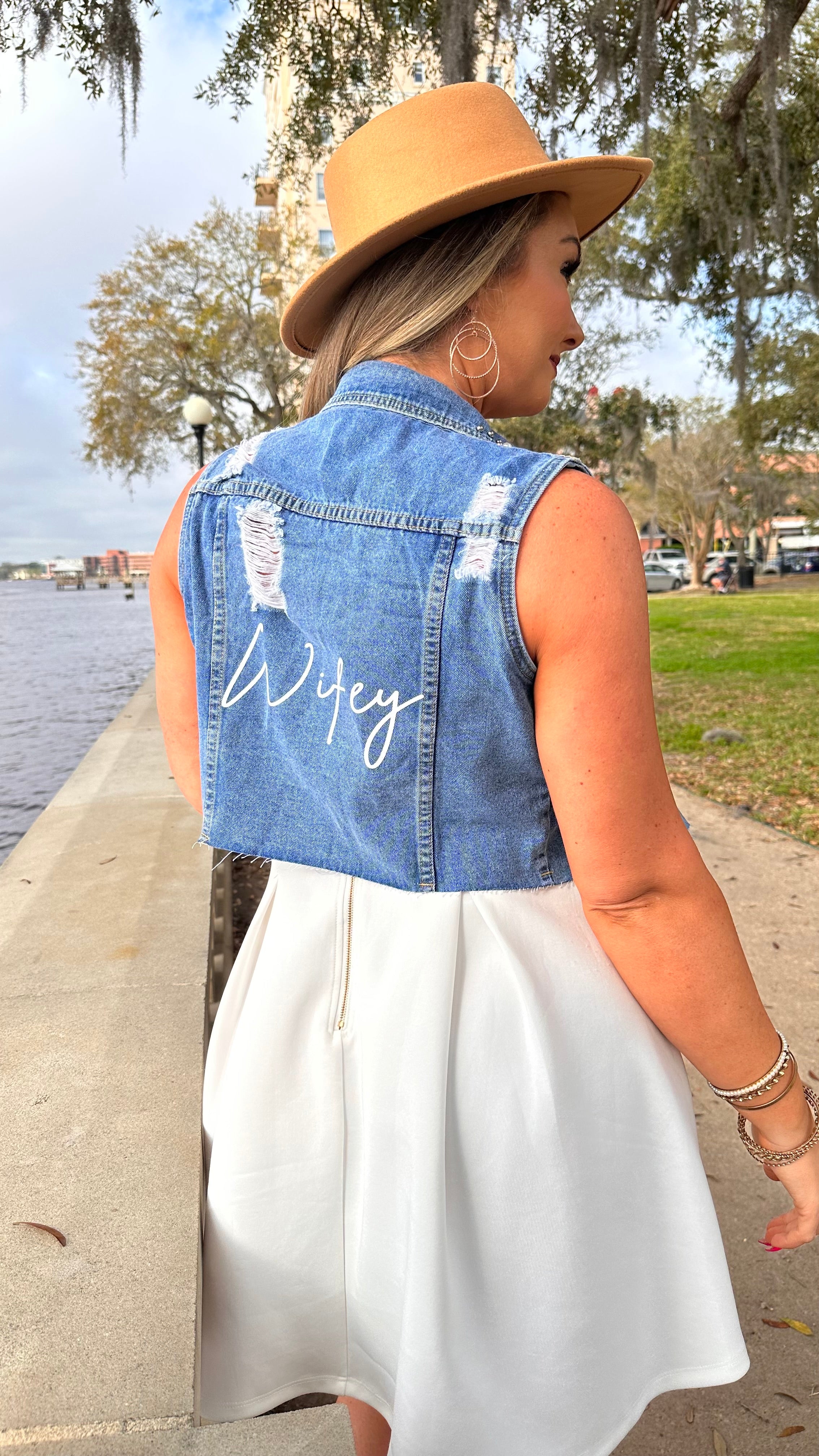 Personalized Pearl Beaded Dark Denim Vest