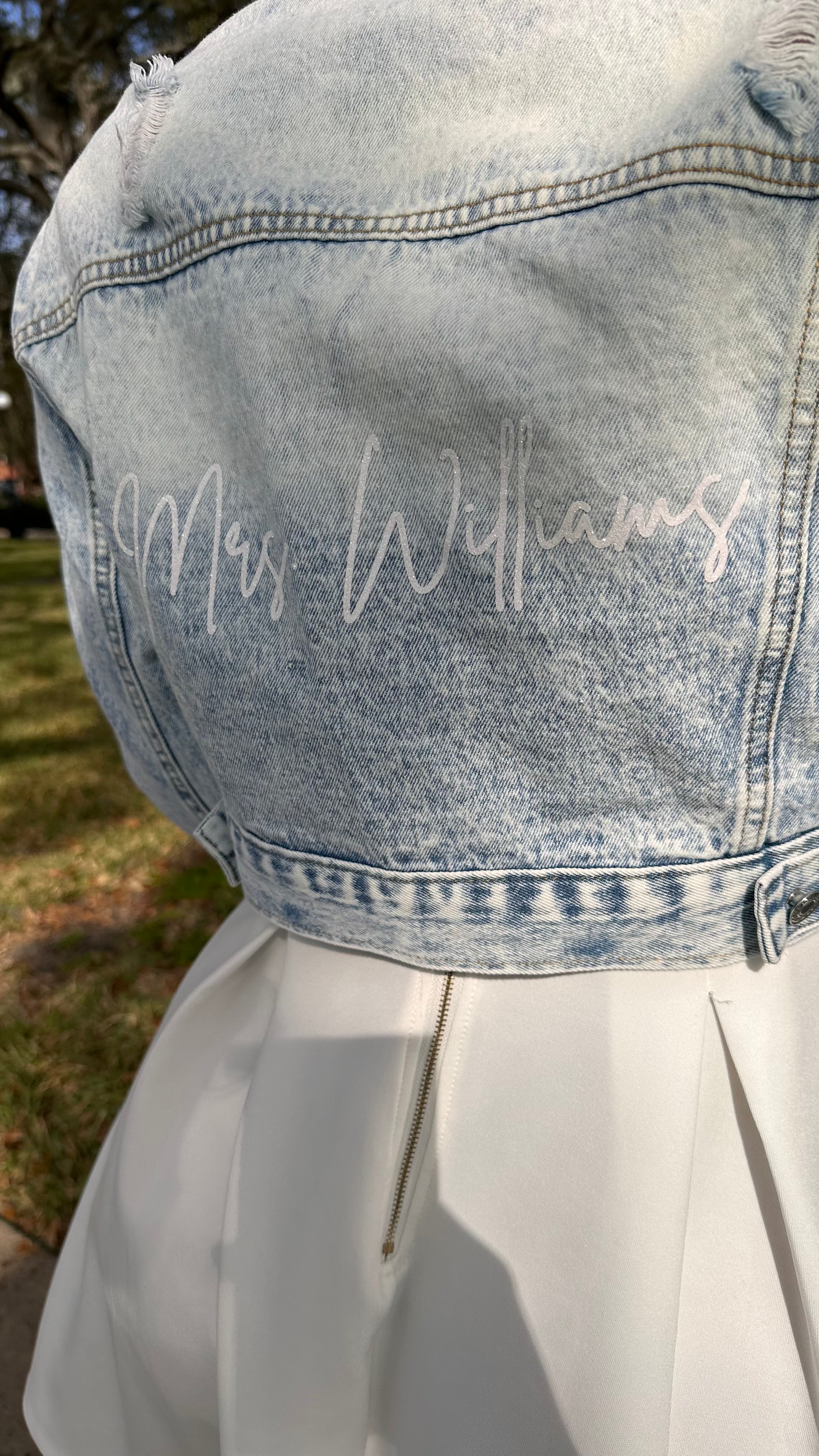 Personalized Flap Pocket Cropped Denim Jacket