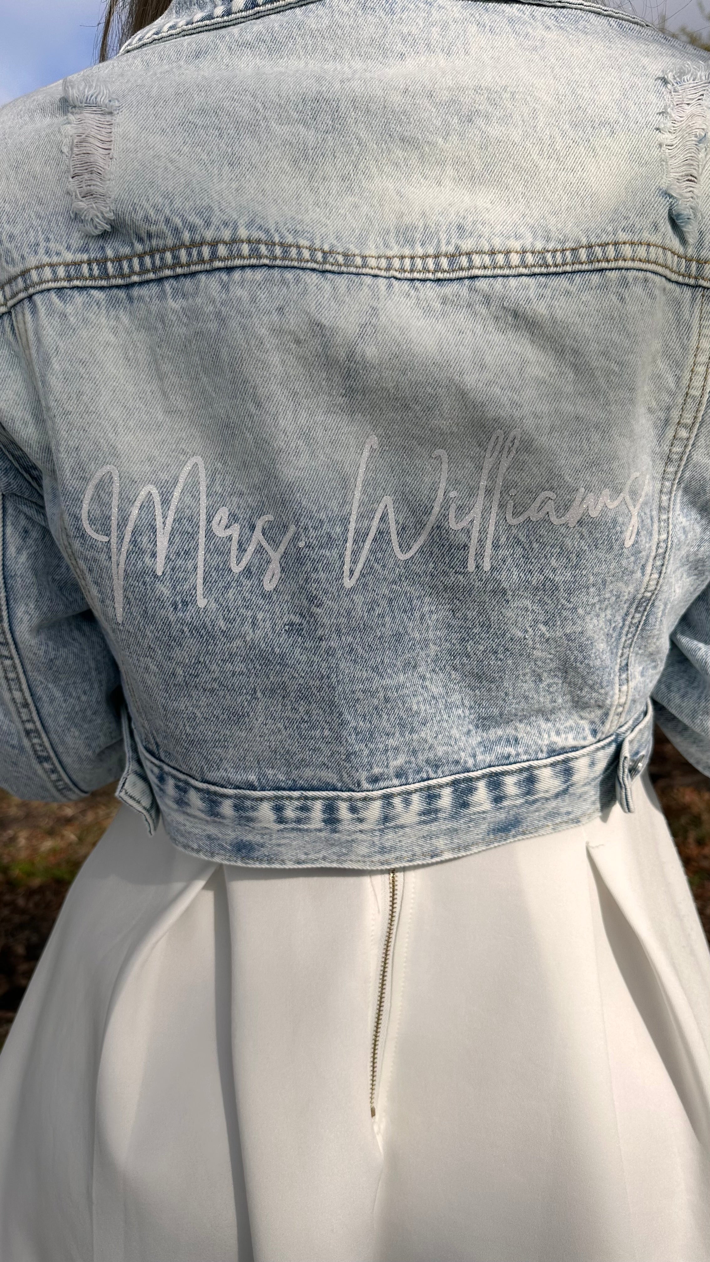 Personalized Flap Pocket Cropped Denim Jacket