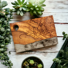Home Sweet Home Olive Wood and White Resin Serving/Charcuterie Board