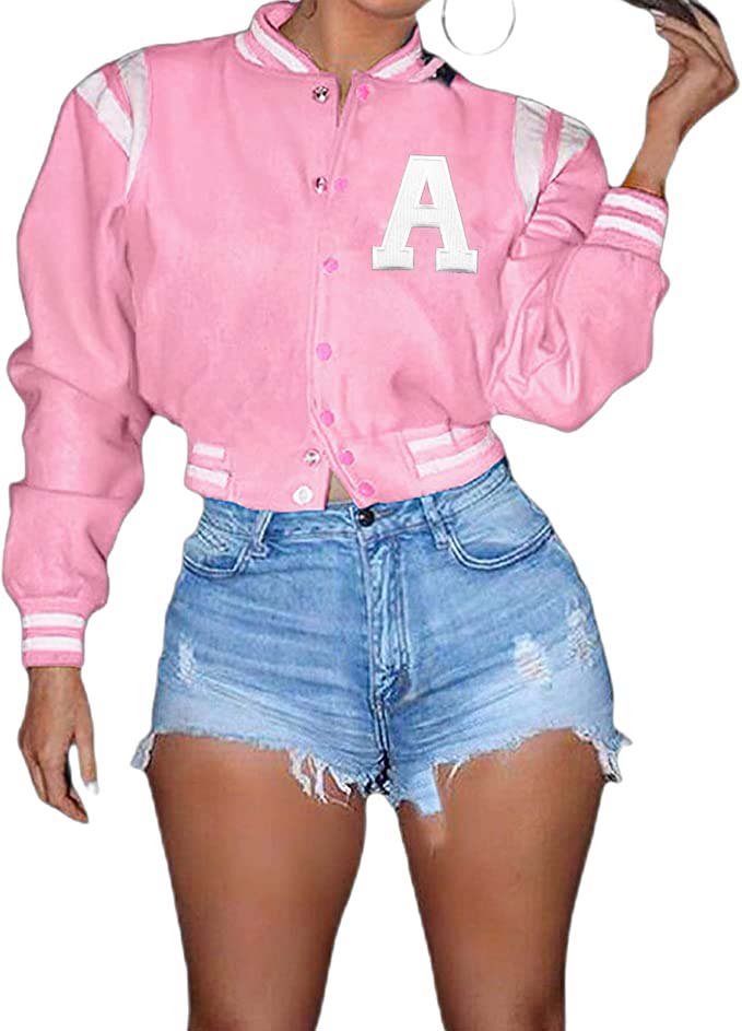 Embroidered Cropped Letterman Jacket