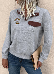 Grey Monogrammed Chest Quarter Button Flap Detail Sweatshirt