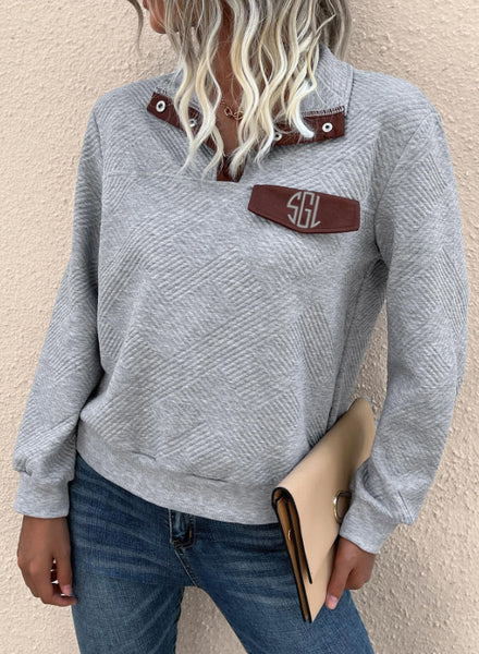 Lulu Grace Designs Monogrammed Pocket Quarter Button Sweatshirt