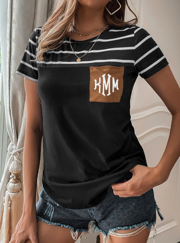 Monogrammed Striped Pocket Tee
