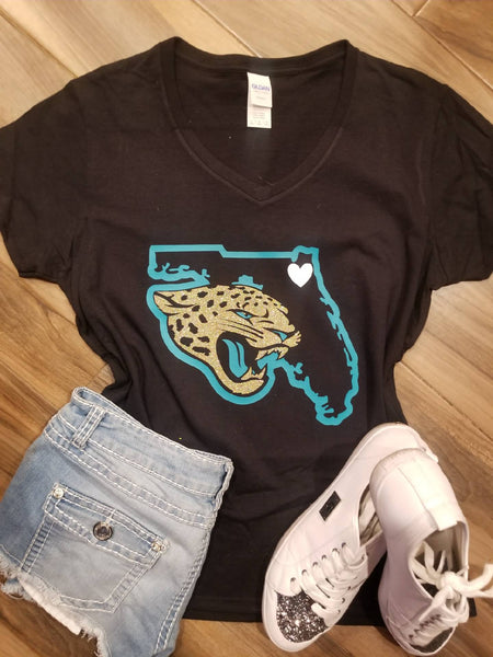 Lulu Grace Designs Jacksonville Jaguars Dripping Lips Shirt: NFL Football Fan Gear & Apparel Medium / Ladies Racerback Tank / White