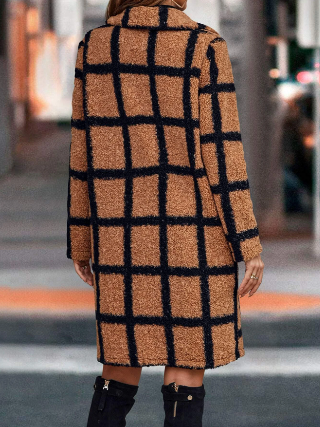 Monogrammed Plaid Button Up Teddy Coat