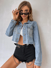 Personalized Rhinestone Fringe Crop Denim Jacket
