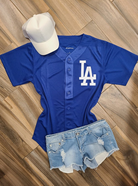 la dodgers gear Blue LA Dodgers Inspired Baseball Jersey: Baseball Fan Gear & Apparel for Women XL / Ladies Muscle Tank