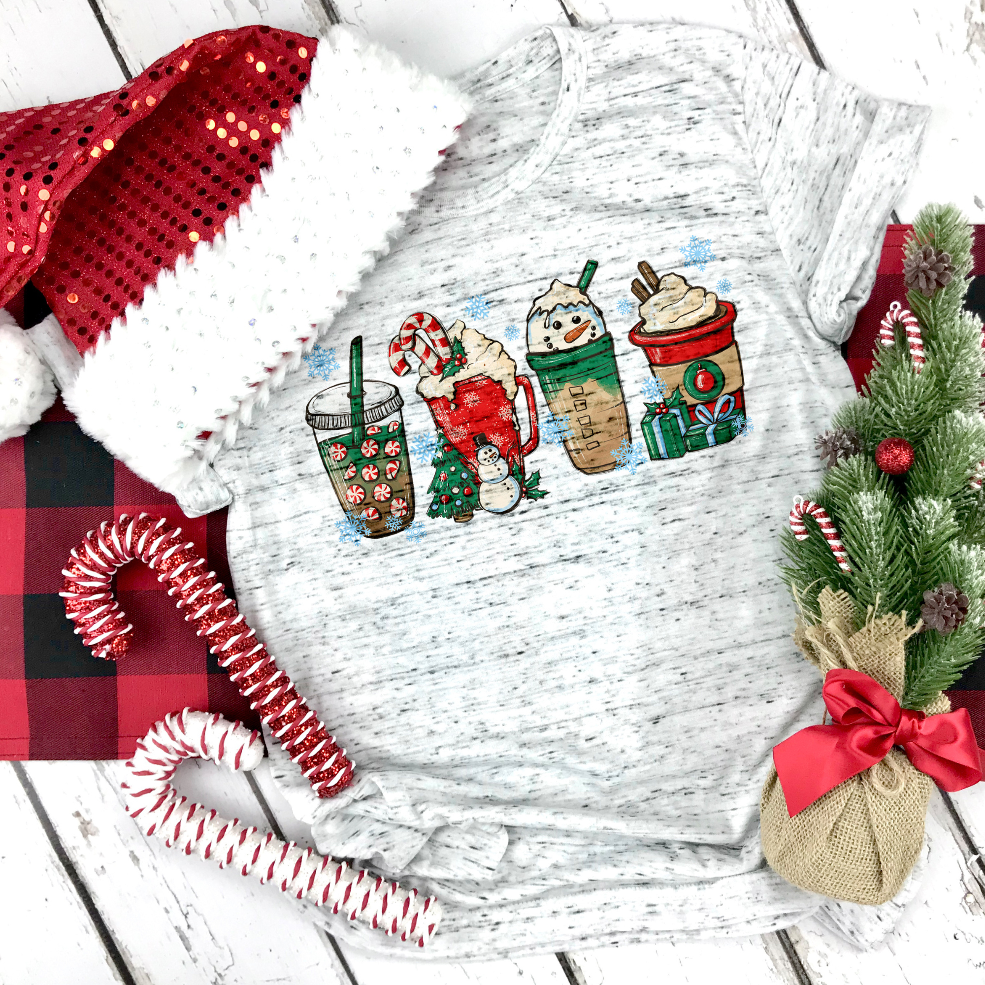 Snowman Christmas Latte Marbled Shirt