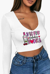 V is for Vodka Valentine's Day Cropped Long Sleeve Shirt