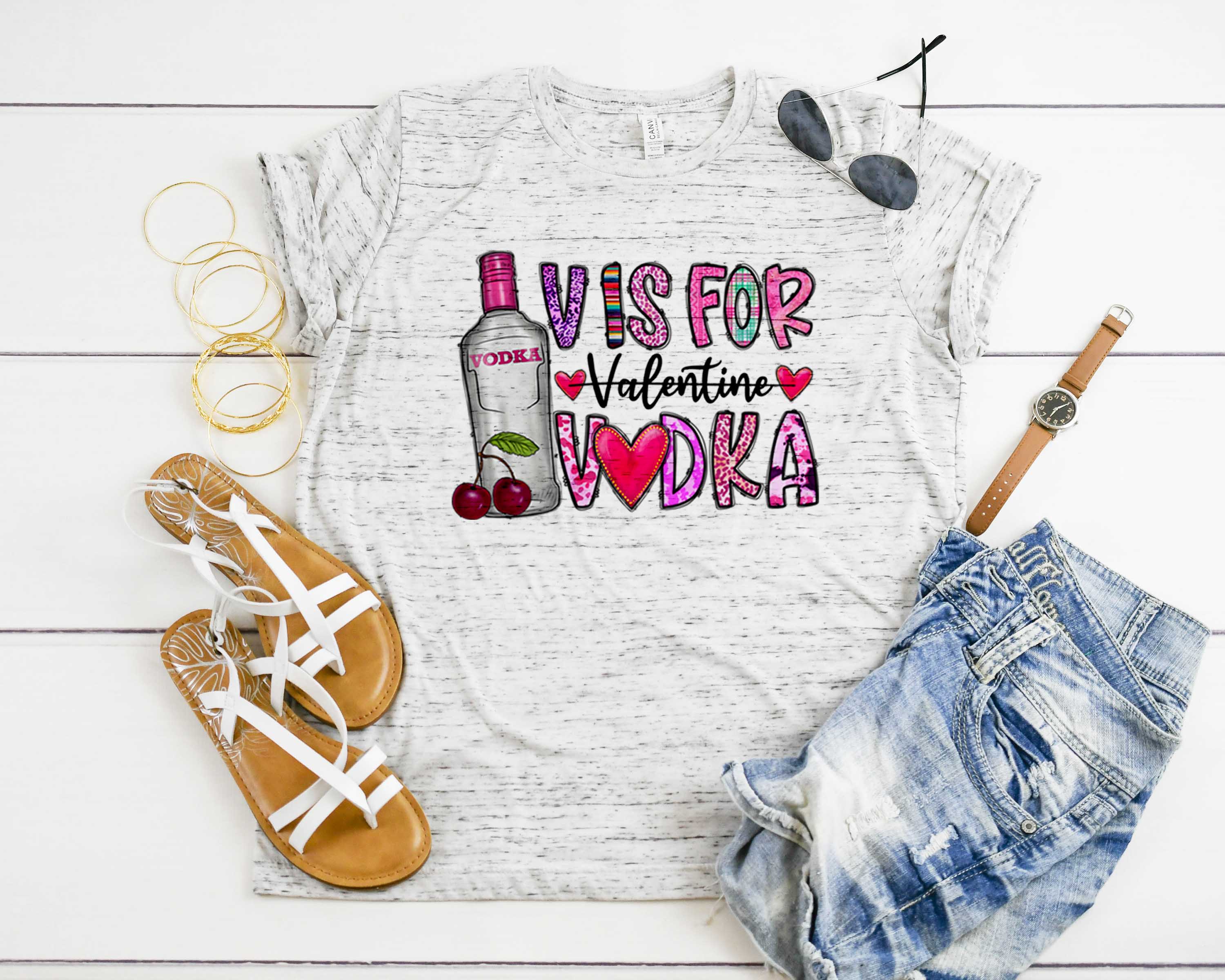 V is for Vodka Valentine's Day Marbled Shirt