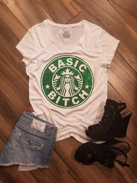 Starbucks Basic Bitch Glitter Shirt: Starbucks Parody Glitter Glam Apparel  for Women – LuLu Grace