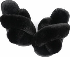Women's Fuzzy Memory Foam Letter Patch Slippers