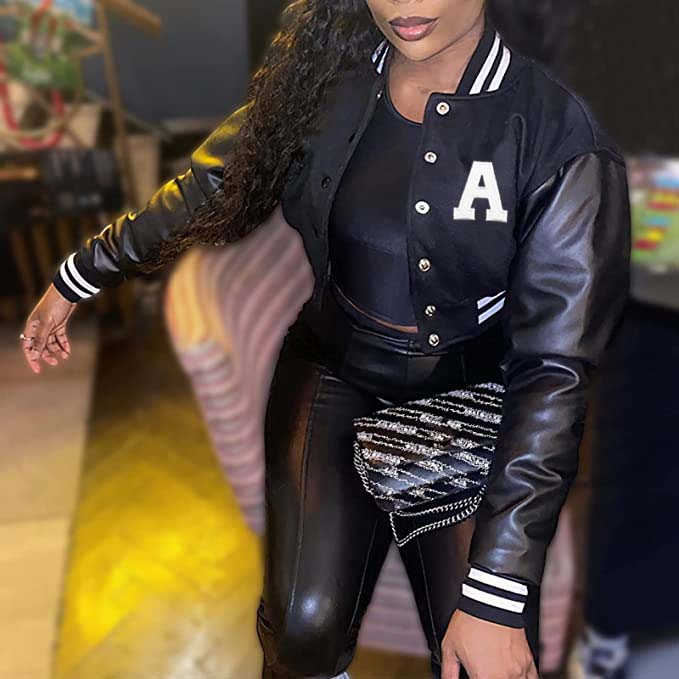 Embroidered Cropped Letterman Jacket