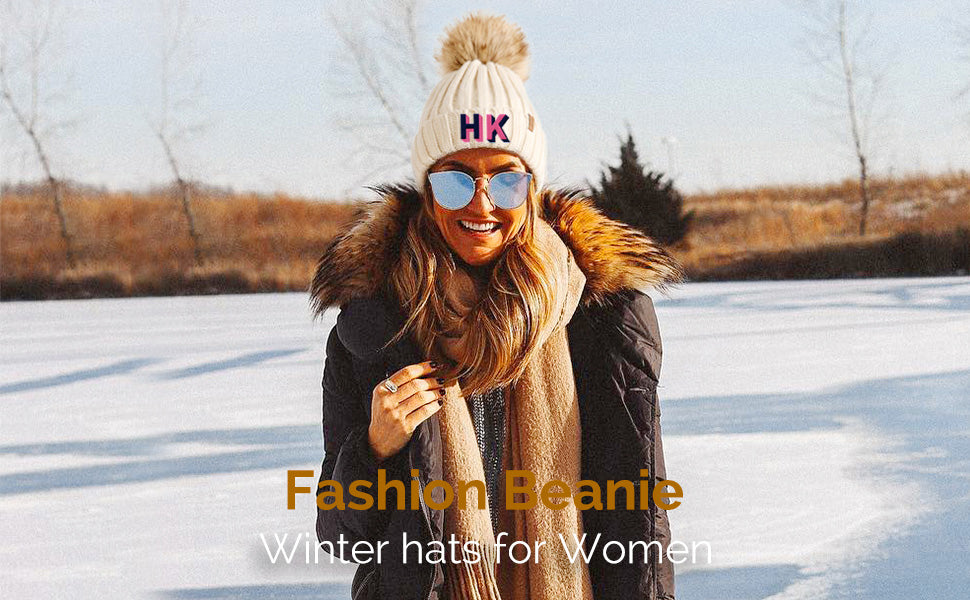 Shadow Block Monogrammed Beanie with Removable Faux Fur Pom
