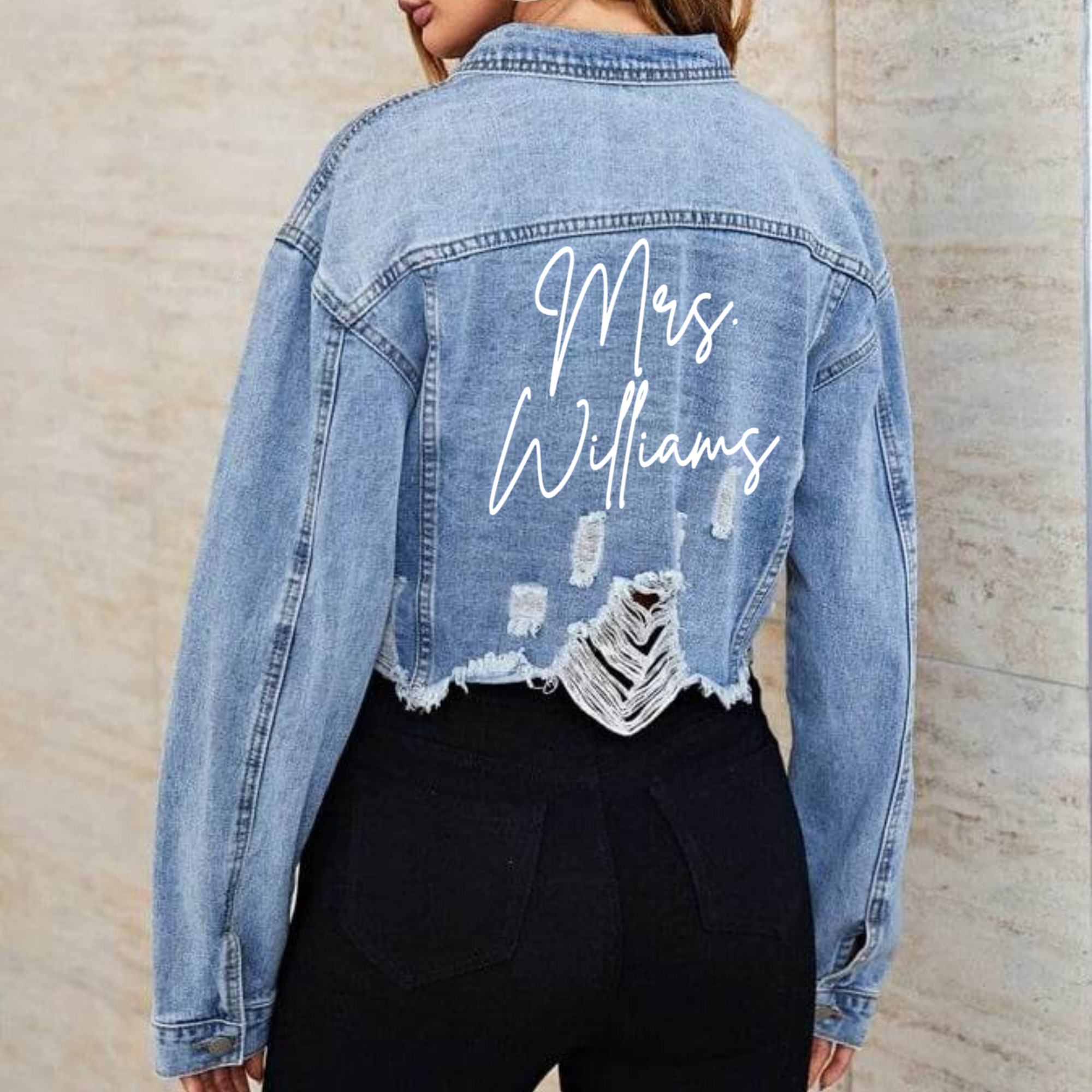 Personalized Ripped Raw Hem Cropped Denim Jacket